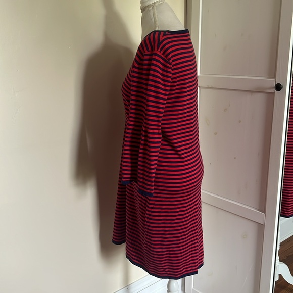 Sail to Sable Classic Red and Navy Blue Striped Cotton Blend Crew Neck Dress - L - Picture 6 of 9